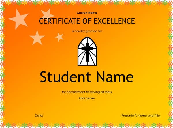 Altar Server Certificate of Excellence