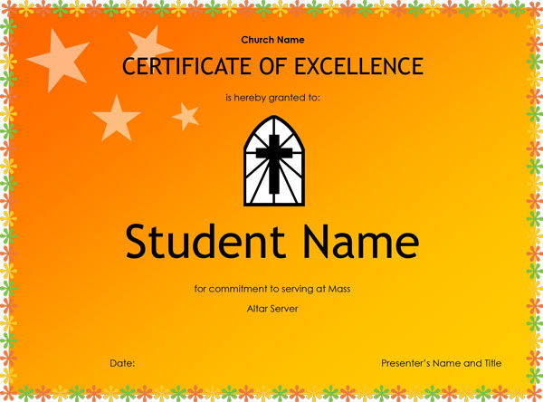 altar server certificate of excellence.