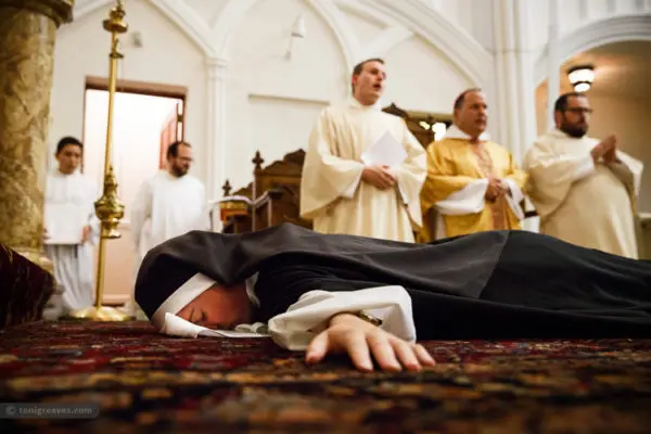 During her Solemn Profession ceremony, 28-year-old Sister Maria Teresa prostrates, symbolizing her complete submission to God.